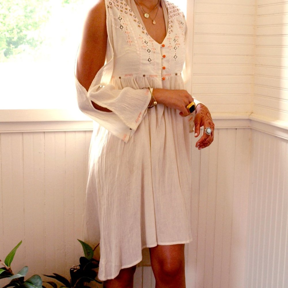 Cold shoulder boho hi lo asymmetrical gypsy dress